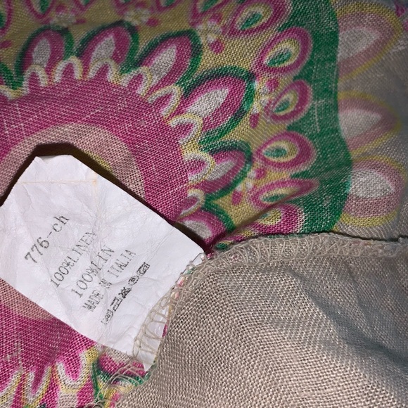 Made in Italy Linen Dress Tan Boho Print Cap Sleeve Pocket Tunic M/L - Picture 13 of 16